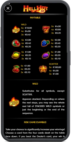 Checking the Hell Hot 20 paytable and symbols